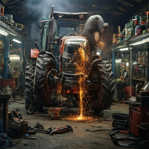 Riparazione trattore in officina